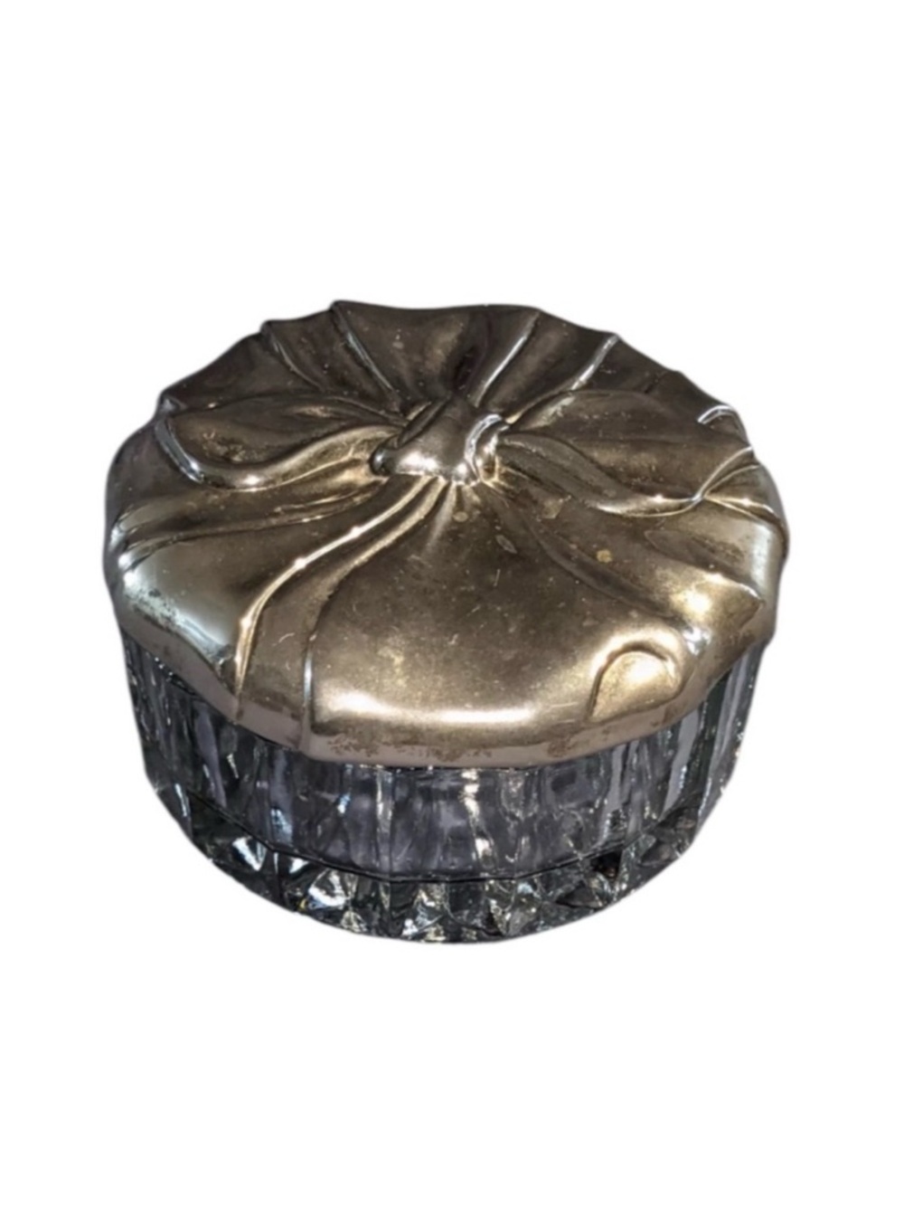 Godinger silver powder, puff vanity dish